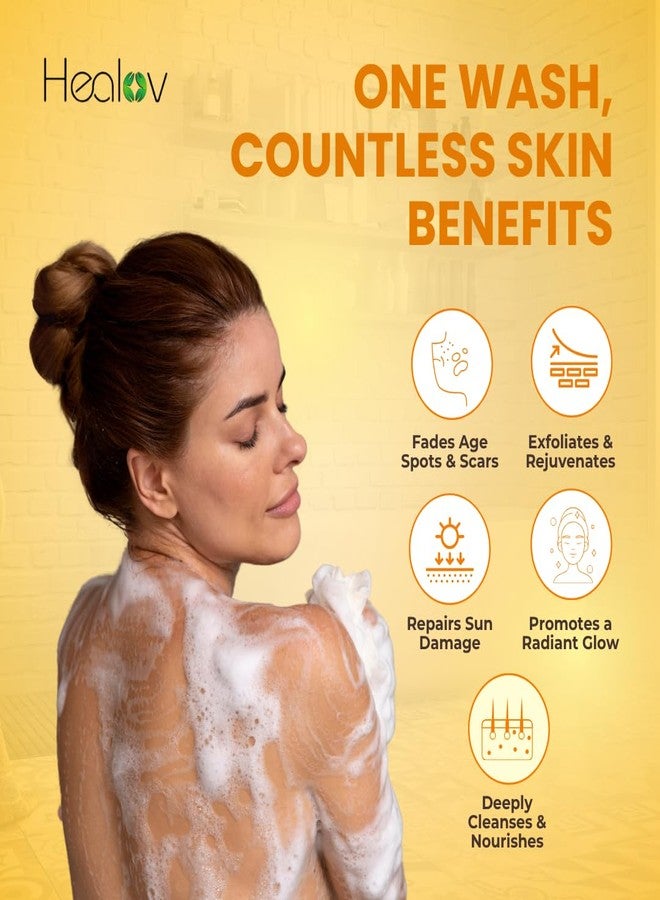 Healov Turmeric Body Wash – Natural Skin Brightening Soap for Dark Spots & Hyperpigmentation – Exfoliating Turmeric Face & Body Wash for Scars, Glow & Gentle Daily Cleansing – Plant-Based Liquid Bath Soap - Image 3